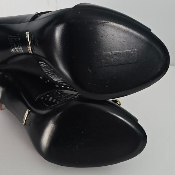 Gucci Lika Laser Cut Black Leather Jewel Studded Heeled Open Toe Booties 40 - Picture 13 of 15